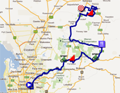 The map with the race route of the stage Norwood > Tanunda of the Tour Down Under 2012 on Google Maps