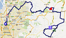 De kaart met het parcours van de eerste etappe van de Tour Down Under 2013 op Google Maps