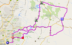 De kaart met het parcours van de derde etappe van de Tour Down Under 2014 op Google Maps