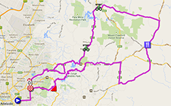 La carte avec le parcours de la troisime tape du Tour Down Under 2014 sur Google Maps