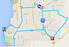 De kaart met het parcours van de vijfde etappe van de Tour Down Under 2014 op Google Maps