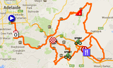 De kaart met het parcours van de tweede etappe du Tour Down Under 2015 op Google Maps