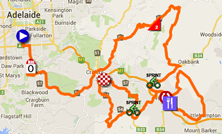 La carte avec le parcours de la deuxime tape du Tour Down Under 2015 sur Google Maps