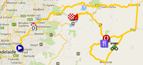 De kaart met het parcours van de derde etappe du Tour Down Under 2015 op Google Maps