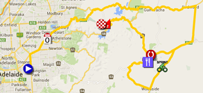 La carte avec le parcours de la troisime tape du Tour Down Under 2015 sur Google Maps