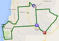 De kaart met het parcours van de vijfde etappe du Tour Down Under 2015 op Google Maps