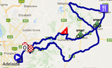 La carte avec le parcours de la vierde etappe du Tour Down Under 2017 op Google Maps
