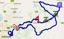 La carte avec le parcours de la quatrième étape du Tour Down Under 2017 sur Google Maps