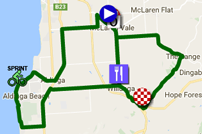The map with the race route of the fifth stage of the Tour Down Under 2017 on Google Maps