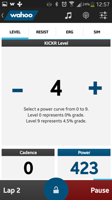 The power level training mode in Wahoo Fitness