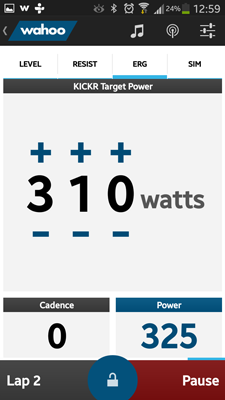 The power training mode in Wahoo Fitness