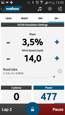 The simulator training mode in Wahoo Fitness