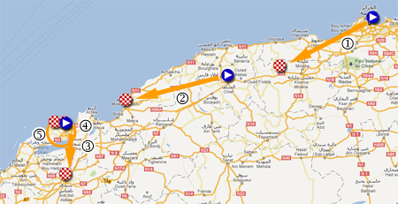 La carte avec le parcours du Tour d'Algérie 2012