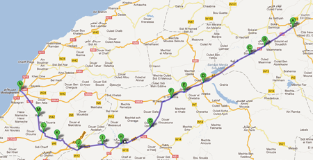 La carte avec le parcours de la 2ème étape du Tour d'Algérie 2012