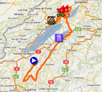 De kaart met het parcours van de derde etappe van de Ronde van Romandië 2011 op Google Maps