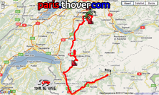 La carte du parcours de la troisième étape du Tour de Suisse 2010 sur Google Maps