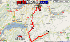 De kaart met het parcours van de derde etappe van de Ronde van Zwitserland 2010 op Google Maps