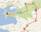 De kaart met het parcours van de Tour du Finistère 2012 op Google Maps