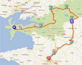 La carte avec le parcours du Tour du Finistre 2012 sur Google Maps