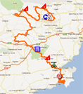 De kaart met het parcours van de eerste etappe van de Tour du Haut Var 2012 op Google Maps