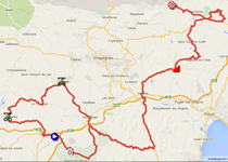 De kaart met het parcours van etappe 1 van de Tour du Haut Var 2015 op Google Maps