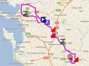 De kaart met het parcours van de eerste etappe van de Tour Poitou-Charentes 2011 op Google Maps