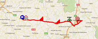 De kaart met het parcours van de derde etappe van de Tour Poitou-Charentes 2011 op Google Maps