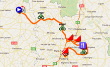 De kaart met het parcours van de vijfde etappe van de Tour Poitou-Charentes 2011 op Google Maps