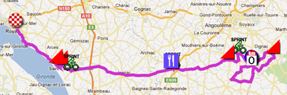 The map with the race route of the first stage of the Tour Poitou-Charentes 2012 on Google Maps