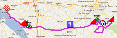 La carte du parcours de la première étape du Tour Poitou-Charentes 2012 sur Google Maps