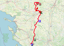 La carte du parcours de la première étape du Tour Poitou-Charentes en Nouvelle-Aquitaine 2021 sur Open Street Maps