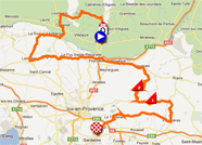 De kaart met het parcours van de eerste etappe van de Tour Med 2012 op Google Maps