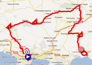 De kaart met het parcours van de derde etappe van de Tour Med 2012 op Google Maps