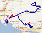 De kaart met het parcours van de vierde etappe van de Tour Med 2012 op Google Maps