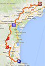 De kaart met het parcours van de eerste etappe van de Tour Med 2014 op Google Maps