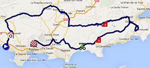 The map with the race route of the fifth stage of the Tour Med 2014 on Google Maps