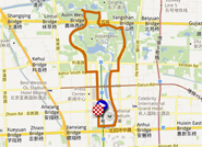 De kaart met het parcours van de eerste etappe van de Tour of Beijing 2011 op Google Maps