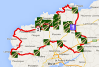 La carte avec le parcours du Tro Bro Léon 2015 sur Google Maps