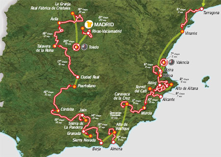 La carte de la partie espagnole de la Vuelta a Espa&ntildea 2009