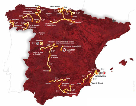 De kaart met het parcours van de Vuelta a Espa&ntildea 2011