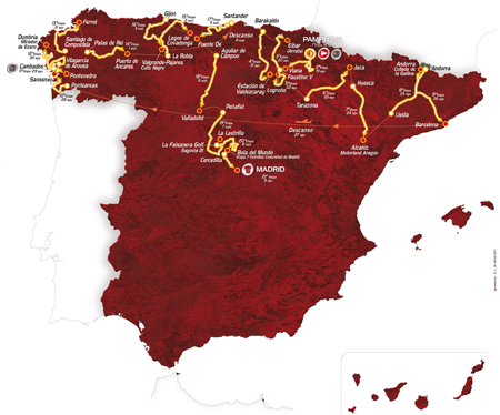 Carte du parcours de la Vuelta a Espa&ntildea 2012