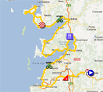 The map with the race route of the tenth stage of the Vuelta a Espa&ntildea 2012 on Google Maps