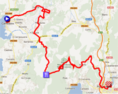 De kaart met het parcours van de tiende etappe van de Vuelta a Espaa 2012 op Google Maps