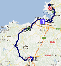 De kaart met het parcours van de dertiende etappe van de Vuelta a Espa&ntildea 2012 op Google Maps