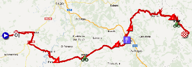 La carte du parcours de la quatorzième étape de la Vuelta a Espa&ntildea 2012 sur Google Maps