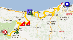 De kaart met het parcours van de zeventiende etappe van de Vuelta a Espaa 2012 op Google Maps