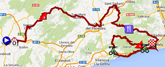 The map with the race route of the thirteenth stage of the Tour of Spain 2013 on Google Maps