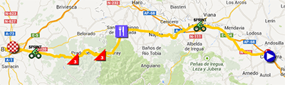 De kaart met het parcours van de zeventiende etappe van de Ronde van Spanje 2013 op Google Maps