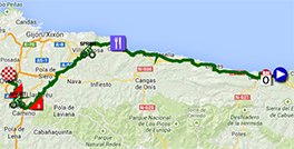 The map with the race route of the nineteenth stage of the Tour of Spain 2013 on Google Maps