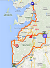 De kaart met het parcours van de tweede etappe van de Ronde van Spanje 2013 op Google Maps